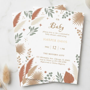 Boho Terracotta Pampas Grass Modern Botanical Invitation