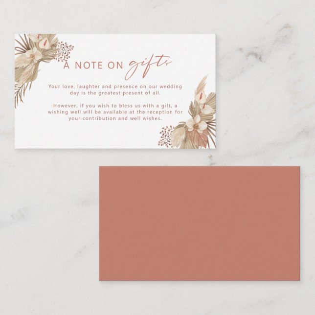 Boho Terracotta Pampas Grass note on gift card (Front/Back)