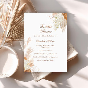 Boho Terracotta Pampas Grass Orchid Bridal Shower Invitation