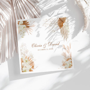 Boho Terracotta Pampas Grass Orchid Floral Wedding Napkin