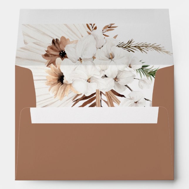 Boho Terracotta Pampas Grass Orchid Lined Wedding Envelope (Back (Bottom))