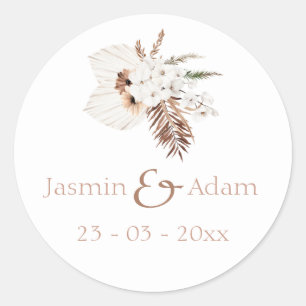 Boho Terracotta Pampas Grass Orchid Wedding  Classic Round Sticker