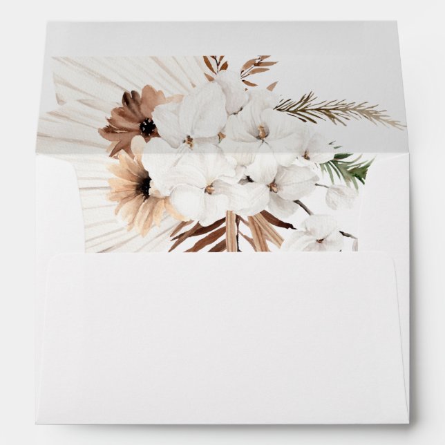 Boho Terracotta Pampas Grass Orchid Wedding Envelope (Back (Bottom))