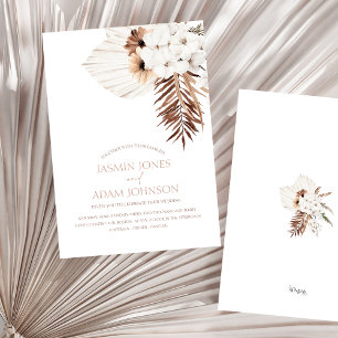 Boho Terracotta Pampas Grass Orchid Wedding Invitation