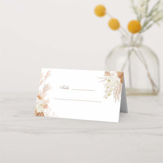Boho Terracotta Pampas Grass Orchid Wedding Place Card (Front)