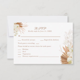 Boho Terracotta Pampas Grass Orchid Wedding RSVP   Card