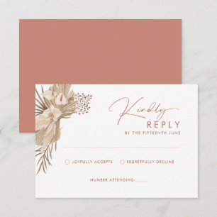 Boho Terracotta Pampas Grass RSVP Reply Card