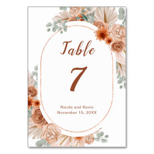 Boho Terracotta Pampas Grass  Table Number