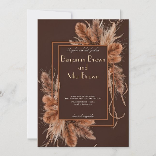 Boho Terracotta Pampas Grass Wedding Invitation (Front)