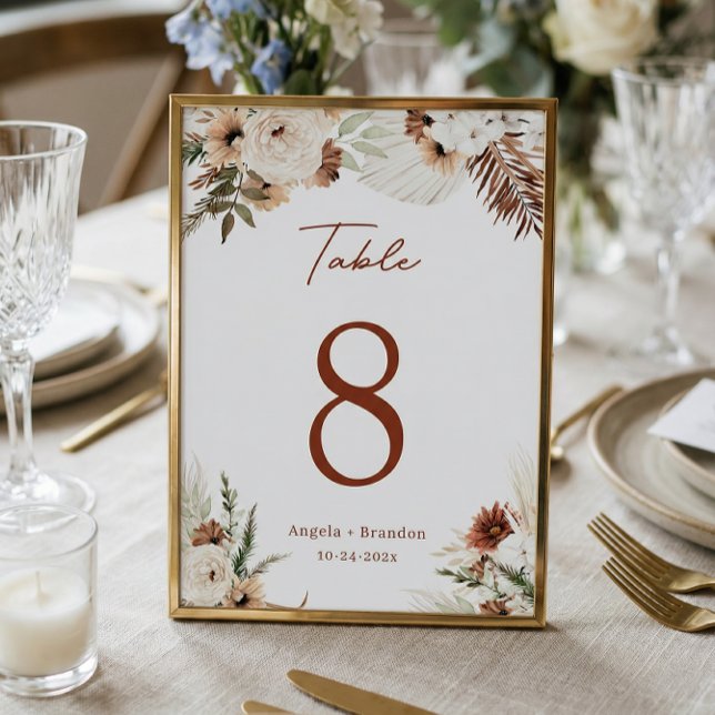 Boho Terracotta Pampas Grass Wedding Table Number (Creator Uploaded)
