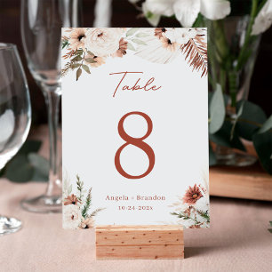 Boho Terracotta Pampas Grass Wedding Table Number