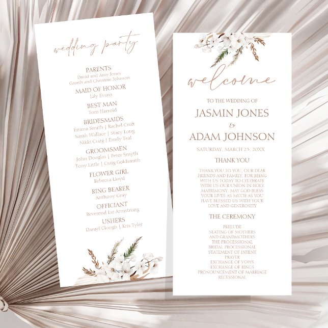 Boho Terracotta Pampas Orchid Wedding Program (Boho Terracotta Brown Floral Wedding Program)