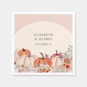 Boho Terracotta Pampas Pumpkins Fall Wedding Napkin