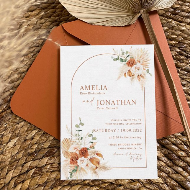 Boho Terracotta Pampas Wedding Invitation  (Creator Uploaded)