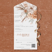 Boho Terracotta Peach & Cream Floral White QR Code