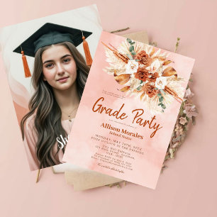 Boho Terracotta Peach Fuzz Pampas Graduation Invitation