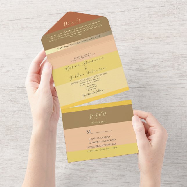 Boho Terracotta Peach Wedding All In One Invitation (Tearaway)