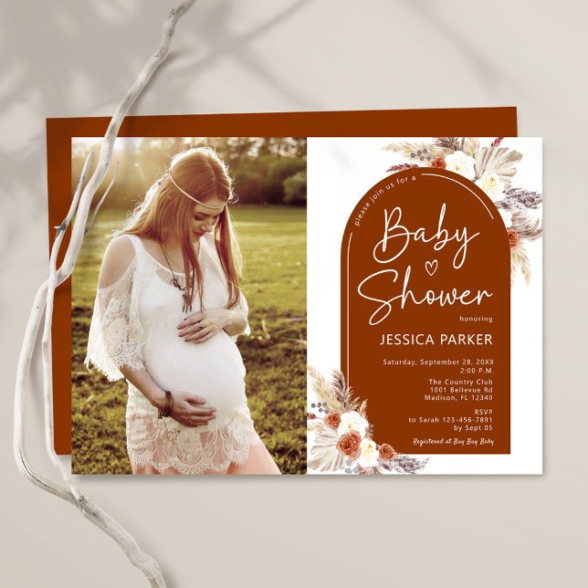 Boho Terracotta Photo Baby Shower Invitation (Creator Uploaded)