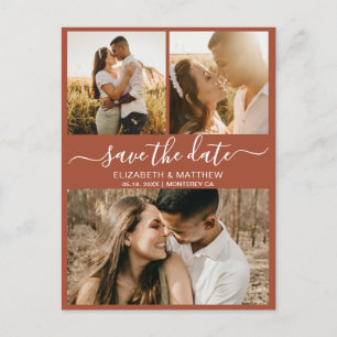 Boho Terracotta Photo Collage Save The Date Announcement Postcard