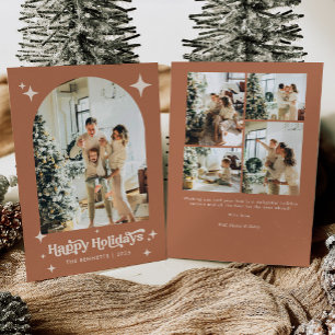 Boho Terracotta Photo Happy Holidays  Holiday Card