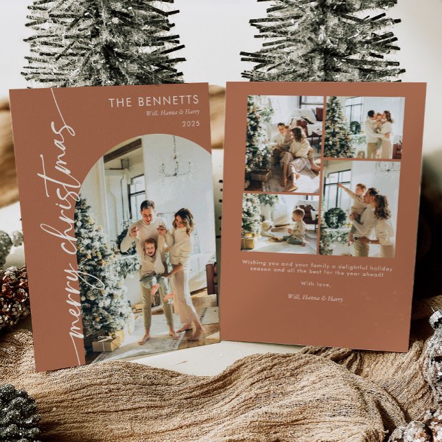 Boho Terracotta Photo Merry Christmas Card (Creator Uploaded)