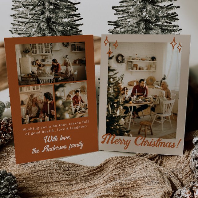 Boho Terracotta Photo Merry Family Christmas   Holiday Card (Creator Uploaded)