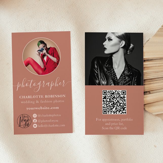 Boho terracotta photo qr code logo photographer business card (Boho terracotta photo qr code logo photographer business card)