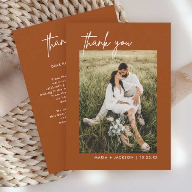 Boho Terracotta Photo Wedding Thank You Cards (Creator Uploaded)
