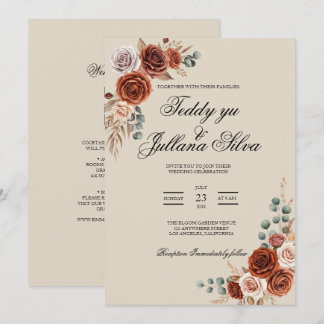 Boho terracotta qr code 2 in 1 wedding invitation