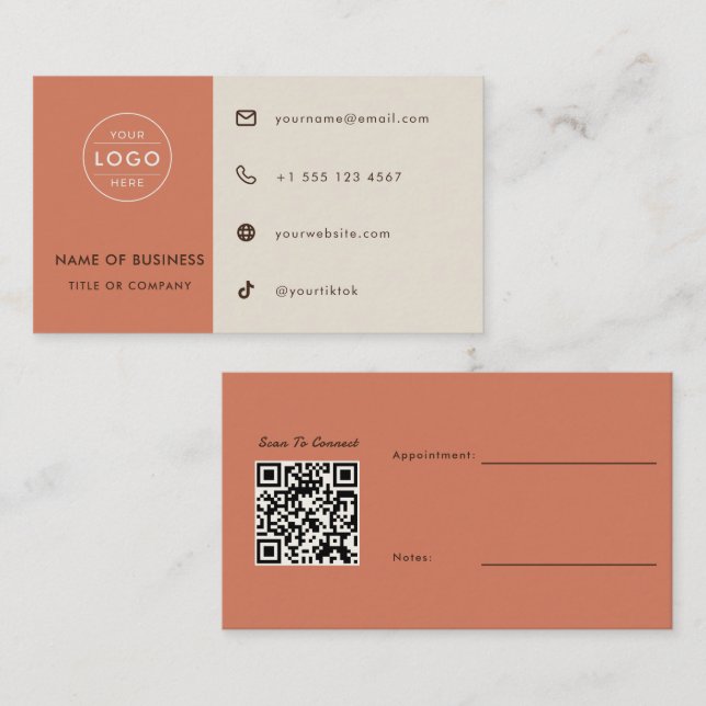 Boho Terracotta QR Code Appointment Photographer Business Card (Front/Back)