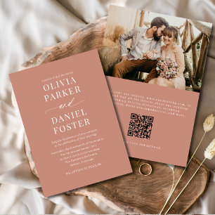 Boho Terracotta QR Code Elegant Photo Wedding Invitation