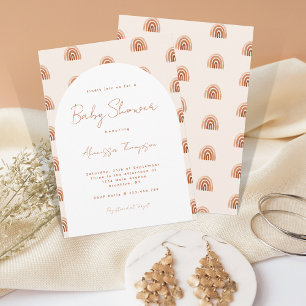 Boho Terracotta Rainbow Arch Baby Shower Script Invitation