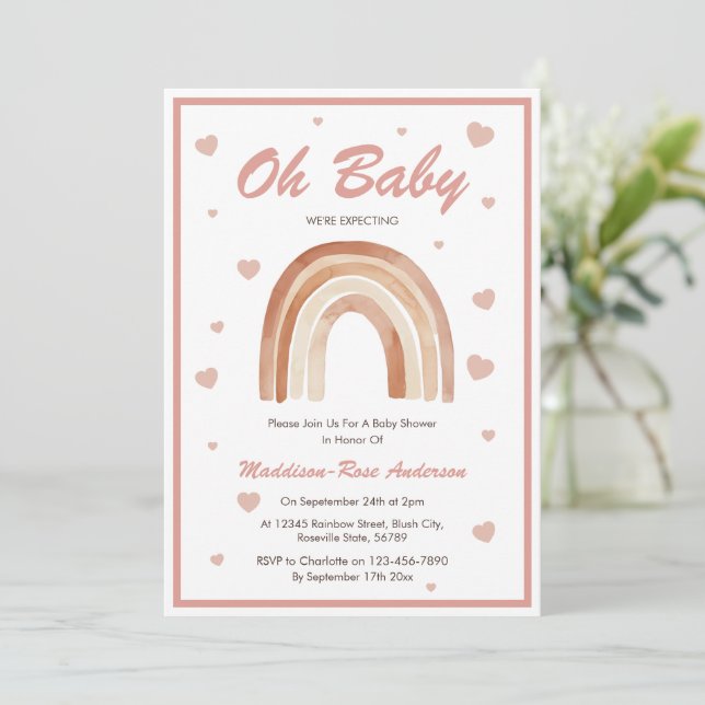 Boho Terracotta Rainbow Baby Shower Invitation (Standing Front)