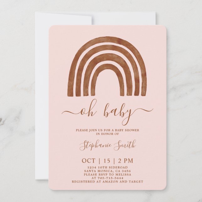 Boho Terracotta Rainbow Baby Shower Invitation (Front)