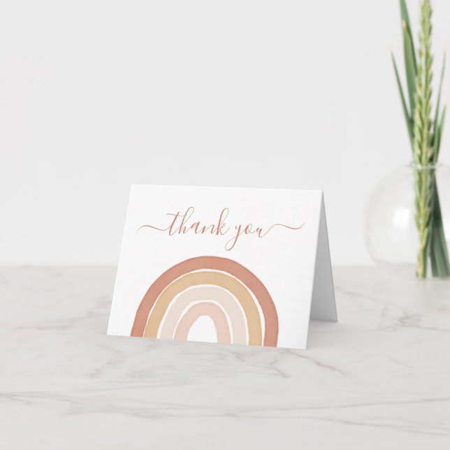 Boho Terracotta Rainbow Baby Shower Thank You Card (Front)