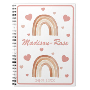 Boho Terracotta Rainbow Hearts Name Notebook
