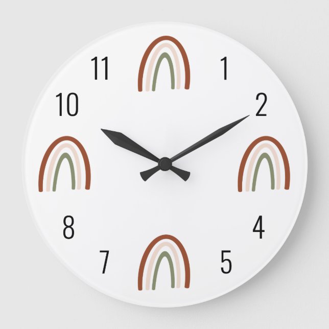 Boho Terracotta Rainbow Kids Wall Clock (Front)