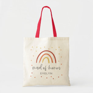 Boho Terracotta Rainbow Lettered Maid of Honour Tote Bag