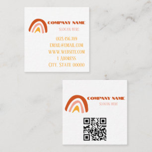 Boho Terracotta Rainbow Square QR Code Business Card