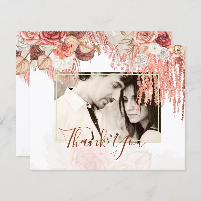 Boho Terracotta Rose Pampas Grass Floral Wedding (Front/Back)