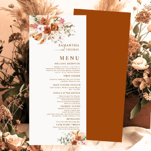 Boho Terracotta Rose Pampas Grass Wedding Menu 