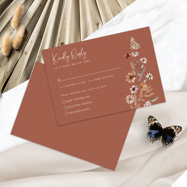 Boho Terracotta RSVP Card (Boho Floral Terracotta RSVP Card with Butterfly by Painted Paperie
)