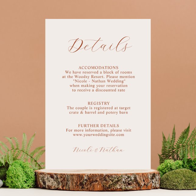 Boho Terracotta Rust Flower Wedding | Details Encl Enclosure Card (Creator Uploaded)