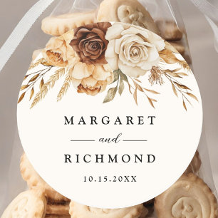 Boho Terracotta Rustic Floral Wedding Classic Round Sticker