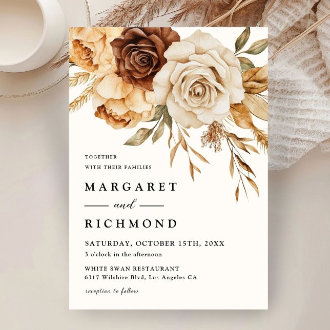 Boho Terracotta Rustic Floral Wedding Invitation (Creator Uploaded)