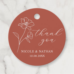 Boho Terracotta Rustic Wedding Floral Thank you Favour Tags