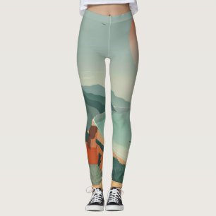 Boho Terracotta Sage Coastal Bay Sunset Landscape Leggings
