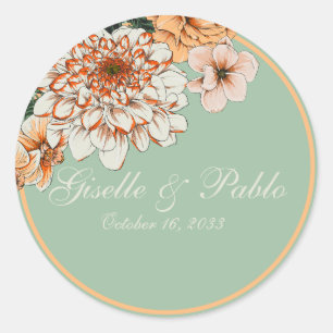 Boho Terracotta Sage Fall Floral Wedding  Classic Round Sticker