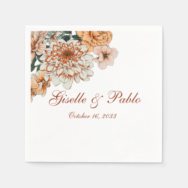 Boho Terracotta Sage Fall Floral Wedding  Napkin (Front)