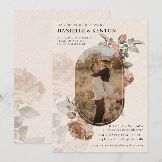 Boho Terracotta Sage Greenery Oval Photo Wedding | Invitation (Front/Back)